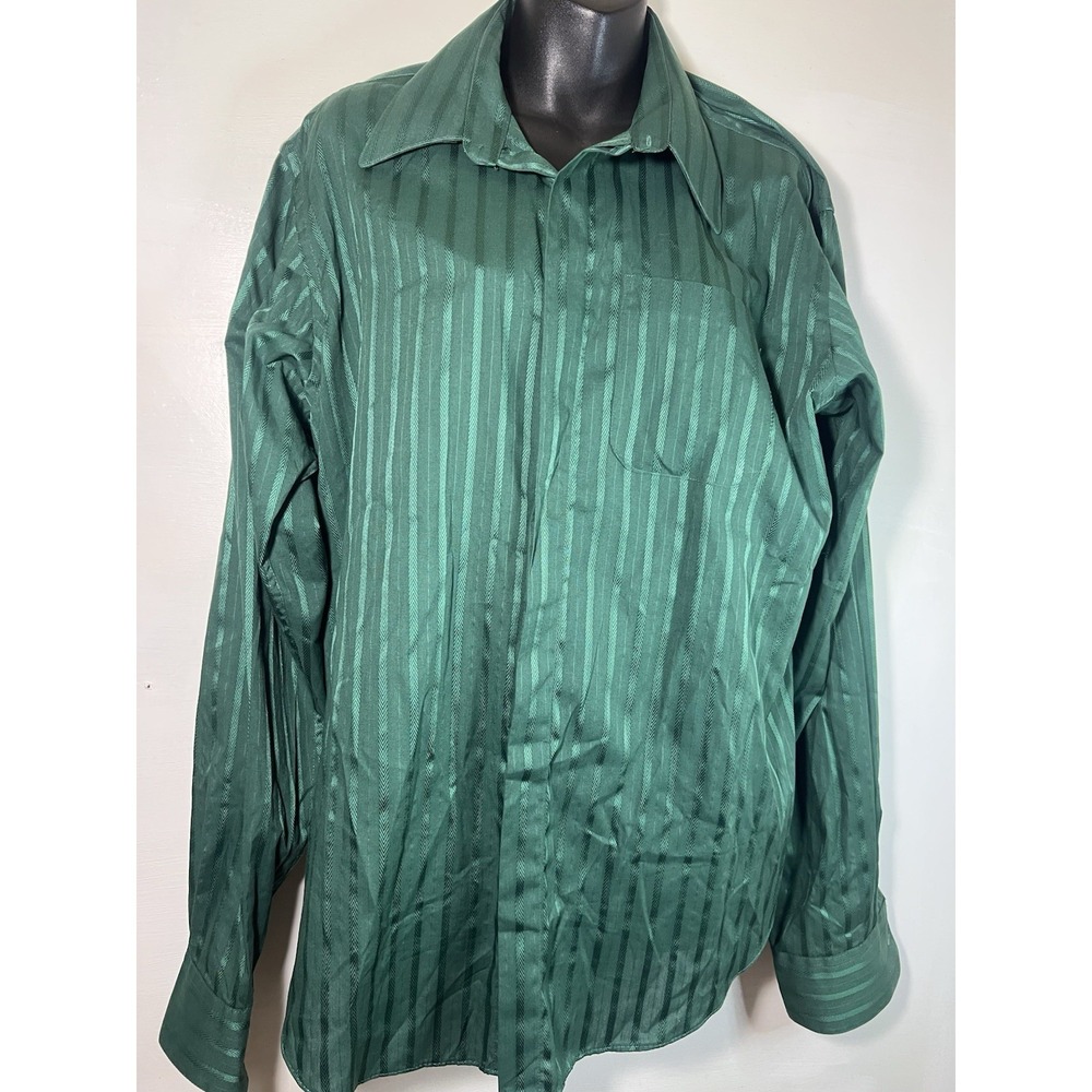 Vintage Damonte Button Up Men's 16.5 Emeral Green 80s Professional Casual Party